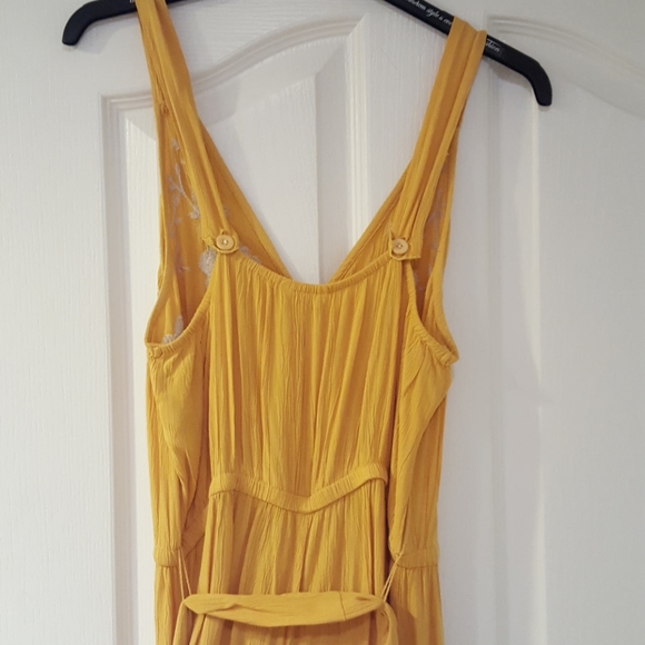 American Eagle AEO Yellow Wide Leg Jumpsuit with White Embroidered Floral Design - Picture 5 of 7